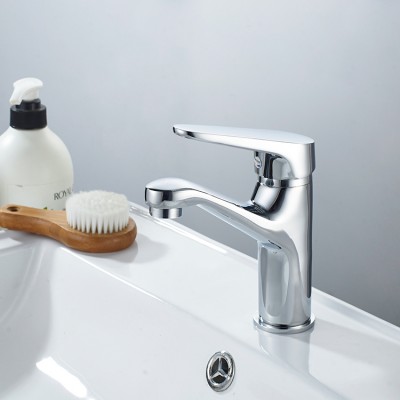 New Design Short Brass Chrome Basin Tap Hot and Cold Single Handle Basin Faucet With Bath Room