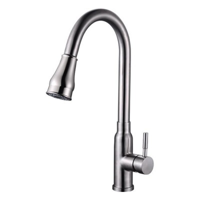 Factory Wholesale 304 Stainless Kitchen Faucet Brushed Pull out Kitchen Faucet 360 Degree Rate Single Handle Kitchen Tap