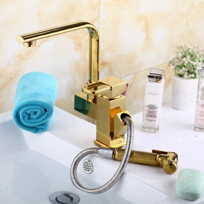 Brass Pull Out Basin Faucet 360 Rotation Basin Mixer Tap With Bathroom